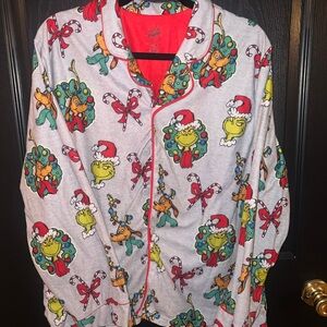 Dr. Seuss Kids Pajama Top - Gray and Red with Grinch Design
